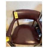 WOOD FRAME ARM CHAIR WITH RED LEATHER