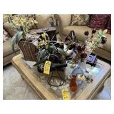 ASSORTED DECOR - WINE HOLDER, VASES, CLOCK, PICTUR