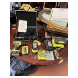 ASSORTED RYOBI ITEMS - 3- CHARGERS / 4- BATTERIES