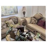 ORNATE WOOD FRAME SOFA & LOVE SEAT WITH BEIGE FABR