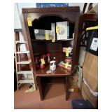 CHERRY WOOD VENEER CORNER DESK WITH SHELVES - APPR