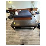 WOOD FRAME BENCH WITH PADDED LEATHER TOP