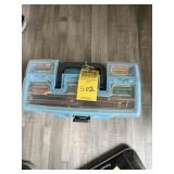 STORAGE BOX WITH ARTIST SUPPLIES - OIL, PENCILS, E