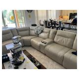 CREAM LEATHER ELECTRIC SECTIONAL SOFA WITH RECLINE