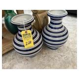 BLUE & WHITE STRIPED CERAMIC VASES