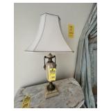 STONE & BRASS TABLE LAMPS WITH LIONS