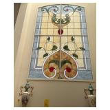 4-PART LARGE STAINED GLASS WINDOW - BLUE / GREEN /