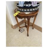 CARVED WOOD TABLE WITH RUST & CREAM COLOR STONE TO