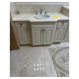 CREAM DOUBLE VANITY WITH 2 SINKS, FIXTURES, STONE