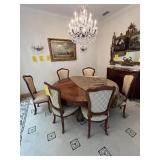 CARVED WOOD DINING TABLE WITH INLAY WITH 6 CLOTH C