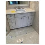VANITY WITH CUSTOM SINK, FIXTURES, TOWEL BAR, TOWE