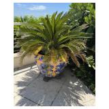 BLUE & YELLOW POT WITH PLANT - APPROXIMATELY 29