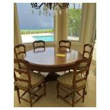 LOT WOOD CARVED TABLE WITH INLAY PATTERN WITH 6 CH