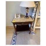 ORNATE WOOD END TABLES WITH SANDSTONE TOPS - APPRO