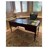 WOOD ROLLING EXECUTIVE CHAIR WITH GREEN LEATHER