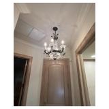 SMALL WROUGHT IRON STYLE CHANDELIER WITH CRYSTALS