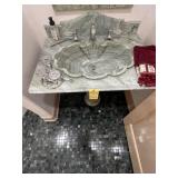 GREEN SEASHELL SHAPE SINK WITH STONE PEDESTAL