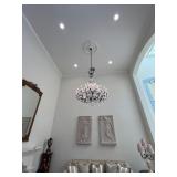 LARGE WROUGHT IRON LOOK CHANDELIER WITH CRYSTALS &