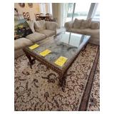 LARGE ORNATE BASE COFFEE TABLE WITH GLASS TOP - AP