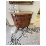 ORNATE WOOD DEMILUNE SIDEBOARD WITH MARBLE TOP - A