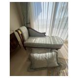 CARVED WOOD WITH BLUE & BEIGE FABRIC FAINTING COUC