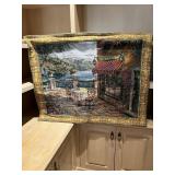 TAPESTRY WITH ROD - ITALIAN CAFE SCENE - APPROXIMA