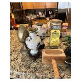 ASSORTED DECOR - COW, BONSAI TREES, VASES, CANDLES