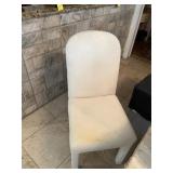 STONE-LOOK DINING TABLE WITH 6 WHITE CLOTH CHAIRS