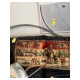 HANGING RUG ON POLE - PEOPLE WITH ELEPHANTS