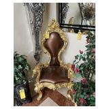 GOLD-TONE JAGUAR THRONE CHAIR WITH BROWN ALLIGATOR