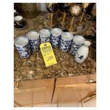 PIECES - 1- SAKE PITCHER / 6- CUPS - BLUE & WHITE
