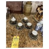 TEA CUPS WITH SAUCERS - DRAGON MOTIF / JAPAN - BLA