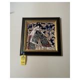 ORIENTAL FRAMED GLASS ARTWORK - 21.5
