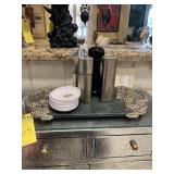 LOT STONE CHEESE TRAY WITH DIPPING BOWLS, SALT & P