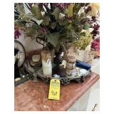 LOT ASSORTED - ORNATE MIRRORED TRAY, VASE WITH ART