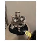 SILVER TONE ELEPHANT STATUE ON BLACK BASE
