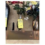 BRASS VASES WITH ARTIFICIAL FLOWERS