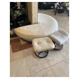 LOT WHITE LEATHER 3/4 MOON SEATING WITH 3 FOOT STO