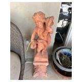 STATUE WITH PEDESTAL - CHERUB - RUST COLOR