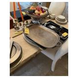 ASSORTED - 2- CERAMIC SERVING PLATTERS / 4- TRAYS