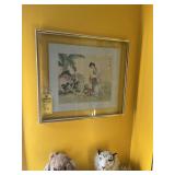 ASSORTED FRAMED ARTWORK - 1- ORIENTAL / 1- FLOWERS
