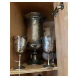 ASSORTED SILVER PLATED METAL PIECES - 6- WINE GLAS