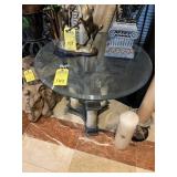 ROUND 3-COLUMN END TABLE WITH LIONS & BEVELED GLAS