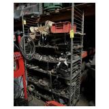 LOT RACK ON WHEELS WITH CONTENTS - ASSORTED PARTS