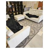 WHITE LEATHER FURNITURE - SOFA / LOVE SEAT / OTTOM