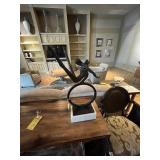 ARTWORK - CAST IRON SCULPTURE ON STONE BASE - MAN
