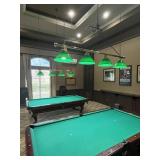 BRASS BAR HANGING LIGHTS WITH 4 LIGHTS WITH GREEN