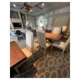 WOOD FRAME CHAIRS WITH BEIGE FABRIC & SILVER NAILH