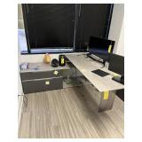 GRAY DESK WITH CONSOLE FILE CABINET