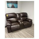 BROWN LEATHER COUCH - 2 RECLINERS / DRINK HOLDERS